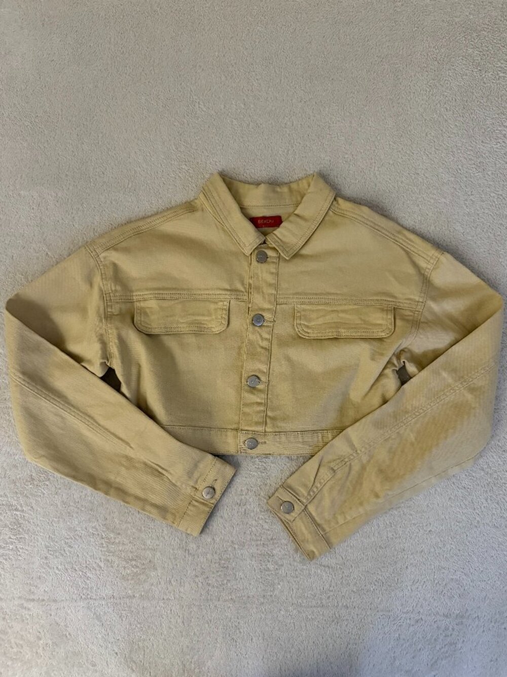 Bench Yellow Cropped Denim Jacket with Cityscape Graphic